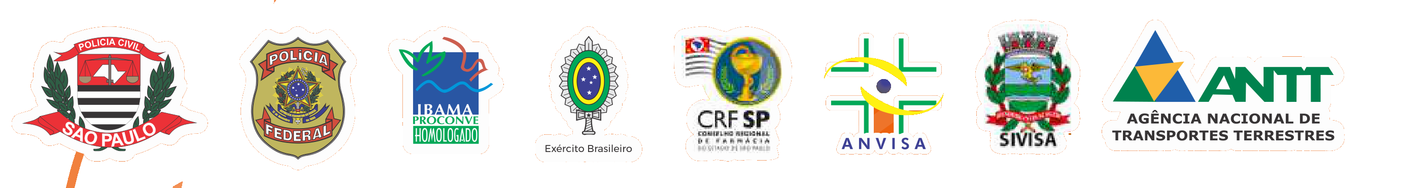 Licenças e certificações: Polícia Civil SP, Polícia Federal, IBAMA, Exército Brasileiro, CRF-SP, ANVISA, SIVISA, ANTT